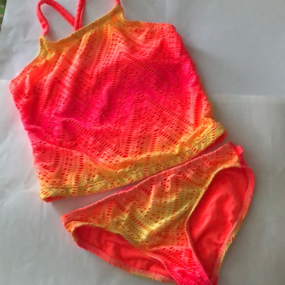 Hot pink and yellow kids bathing suit